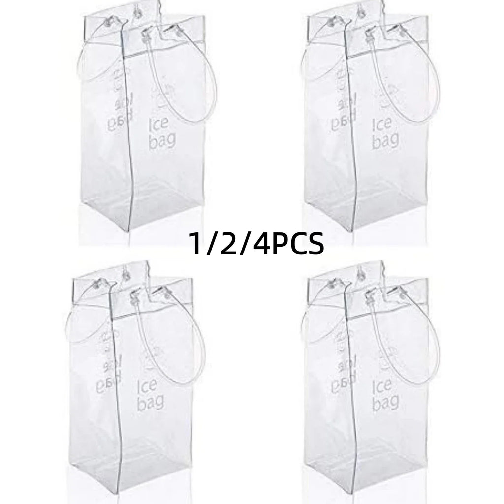 1/2/4PCS ICE Bags PVC Transparent Cooler Clear Pouch Ice Bucket Wine Champagne Bottle Chiller With Carry Handle Drink Bottle