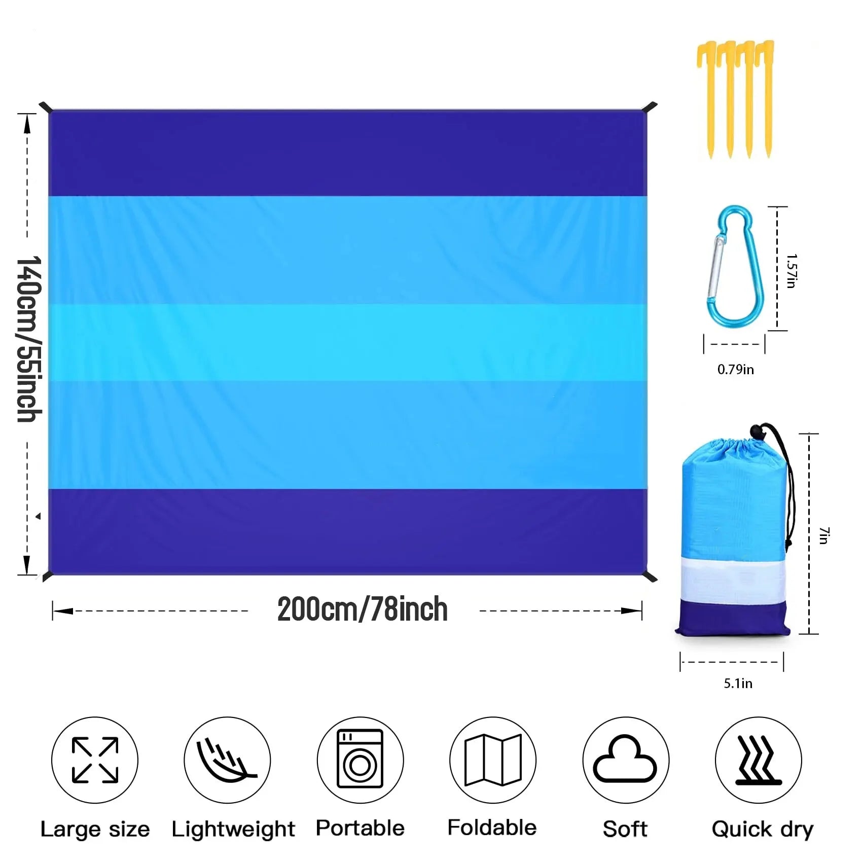 Beach Blanket, Waterproof and Sandproof Large 2-3 Adult Light Picnic