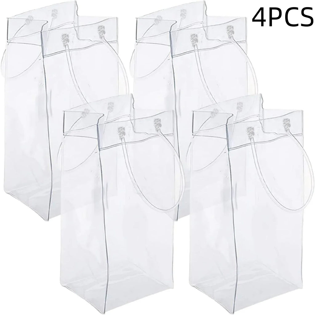 4PCS Transportable Foldable Champagne Ice Bag Beer Cooler Clear White PVC Wine Chiller Ice Bag for Cold Drink at Outdoor Event