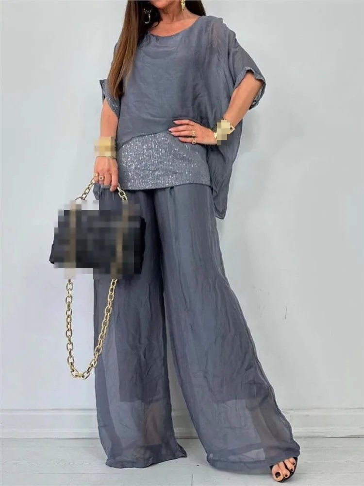 New Autumn Collection Chiffon Round Neck Five Quarter Sleeve Short