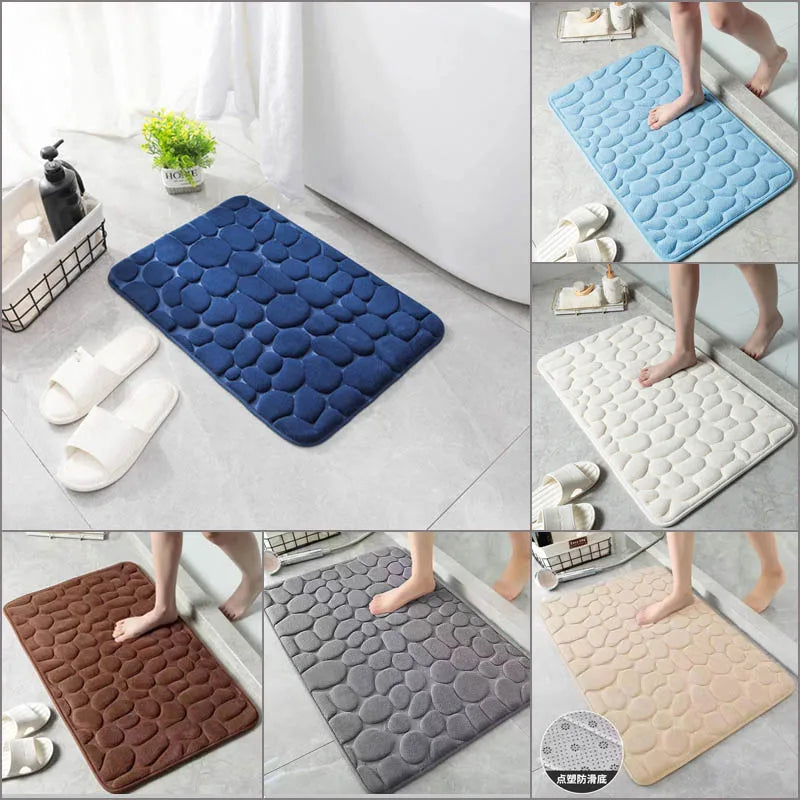 40x60cm/50x80cm Bath Rugs Mat Non Slip Cobblestone Embossed Carpets