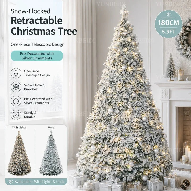 Integrated Foldable Christmas Tree with Ornaments LED Lights High-end Christmas Tree 150cm/180cm Home Christmas Party Decoration