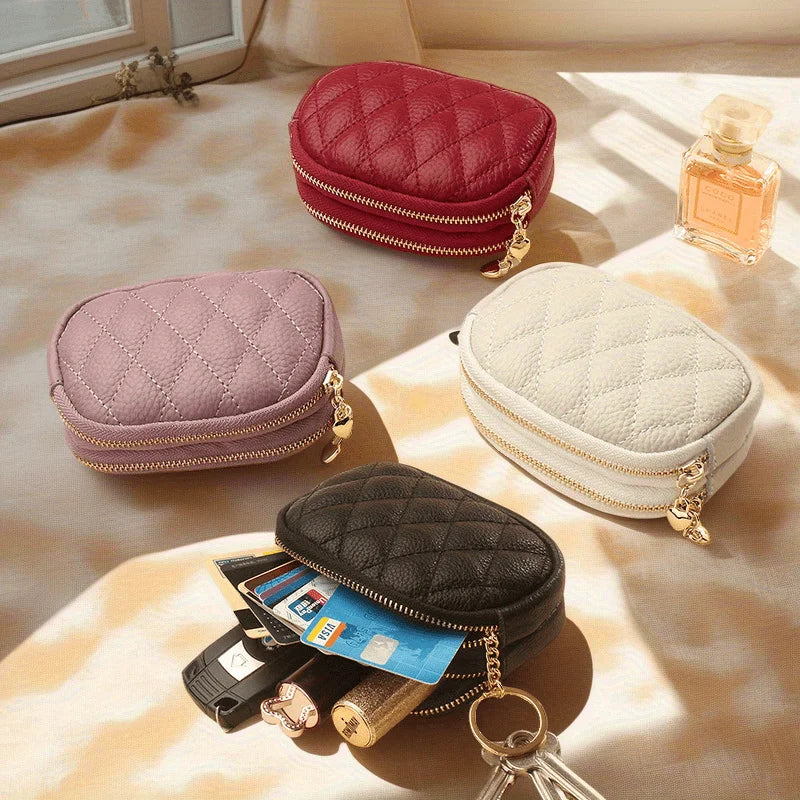 New PU leather rhombus small wallet mini coin change bag double zipper storage change bag