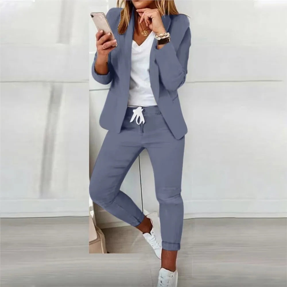 2 Piece Women's Autumn Winter Suit Fashion Slim Fit Lace-Up Small Feet