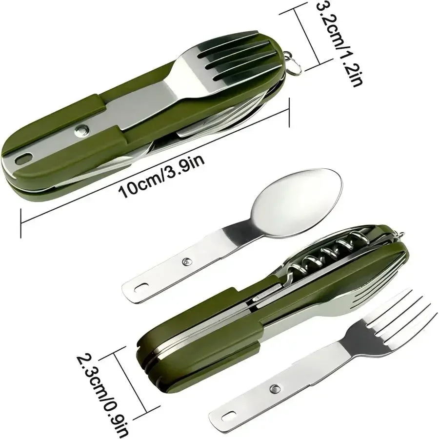 Camping Gear 5-in-1 Stainless Steel Travel Set, Multifunctional