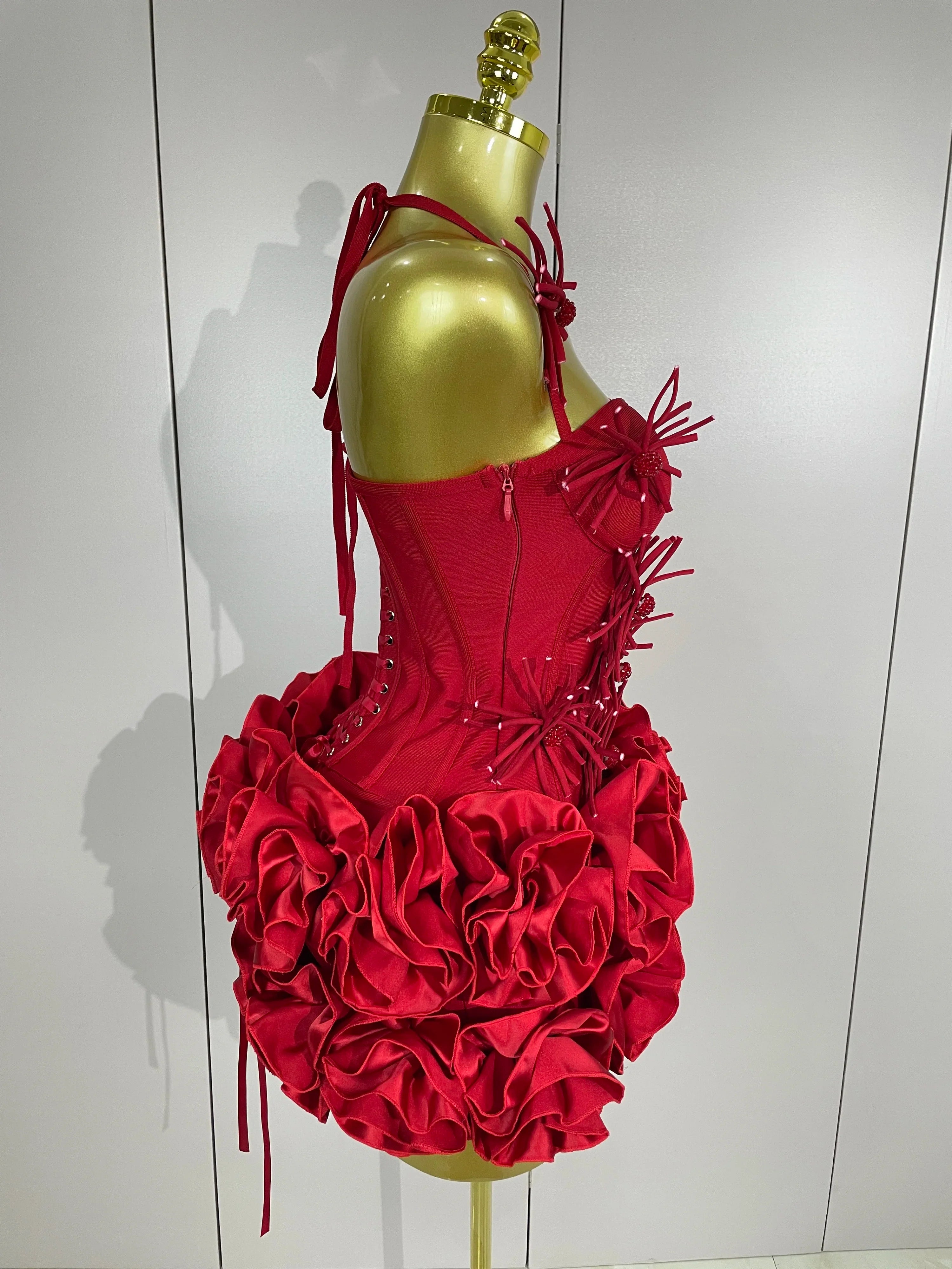 Sexy Halter Prom Gown Celebrity Club Two Piece Set Cocktail Elegant Women Fashion Luxury Birthday Party Red Black Bandage Outfit