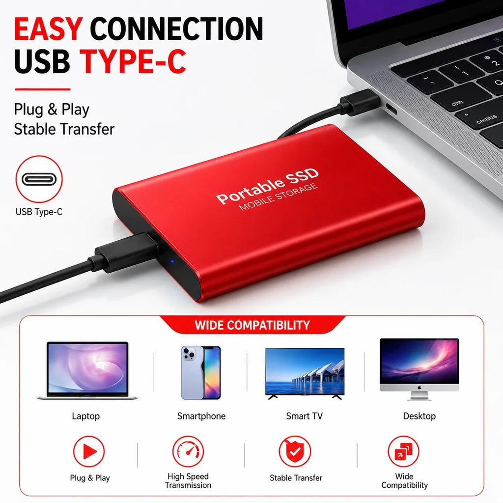 Space Efficient External Hard Drive 2TB Portable Mobile Hard Disk for Family Daily Photo Saveing PC Laptop