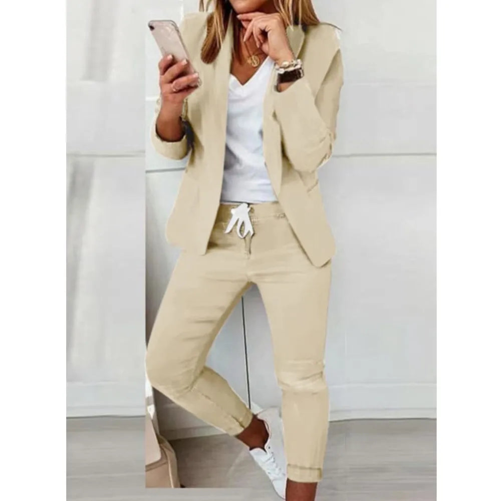 2 Piece Women's Autumn Winter Suit Fashion Slim Fit Lace-Up Small Feet