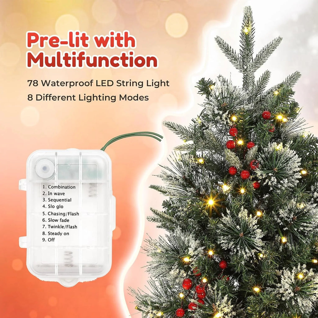 3‘ Artificial Christmas Tree Pre Lit Fiber Optic with 78 Warm White LED Lights 8 Mode Lighting Sleigh Ride Base USB Powered Battery Operated Tabletop Xmas Tree No Assembly