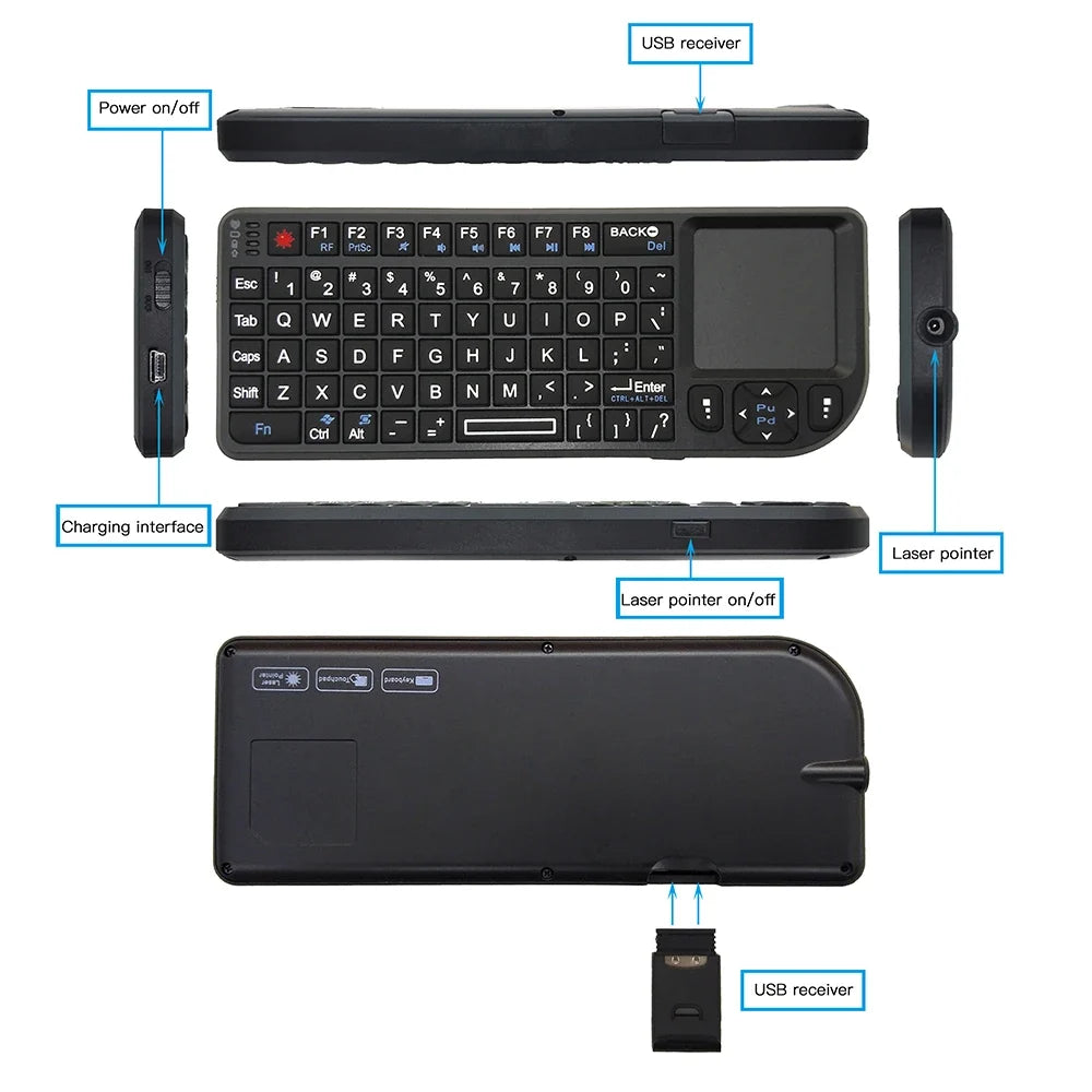 Kebidumei A8™ 3-in-1 Mini 2.4G Wireless Keyboard with Touchpad & Mouse – Backlit, Rechargeable, English & Russian | FlipStylez LLC®