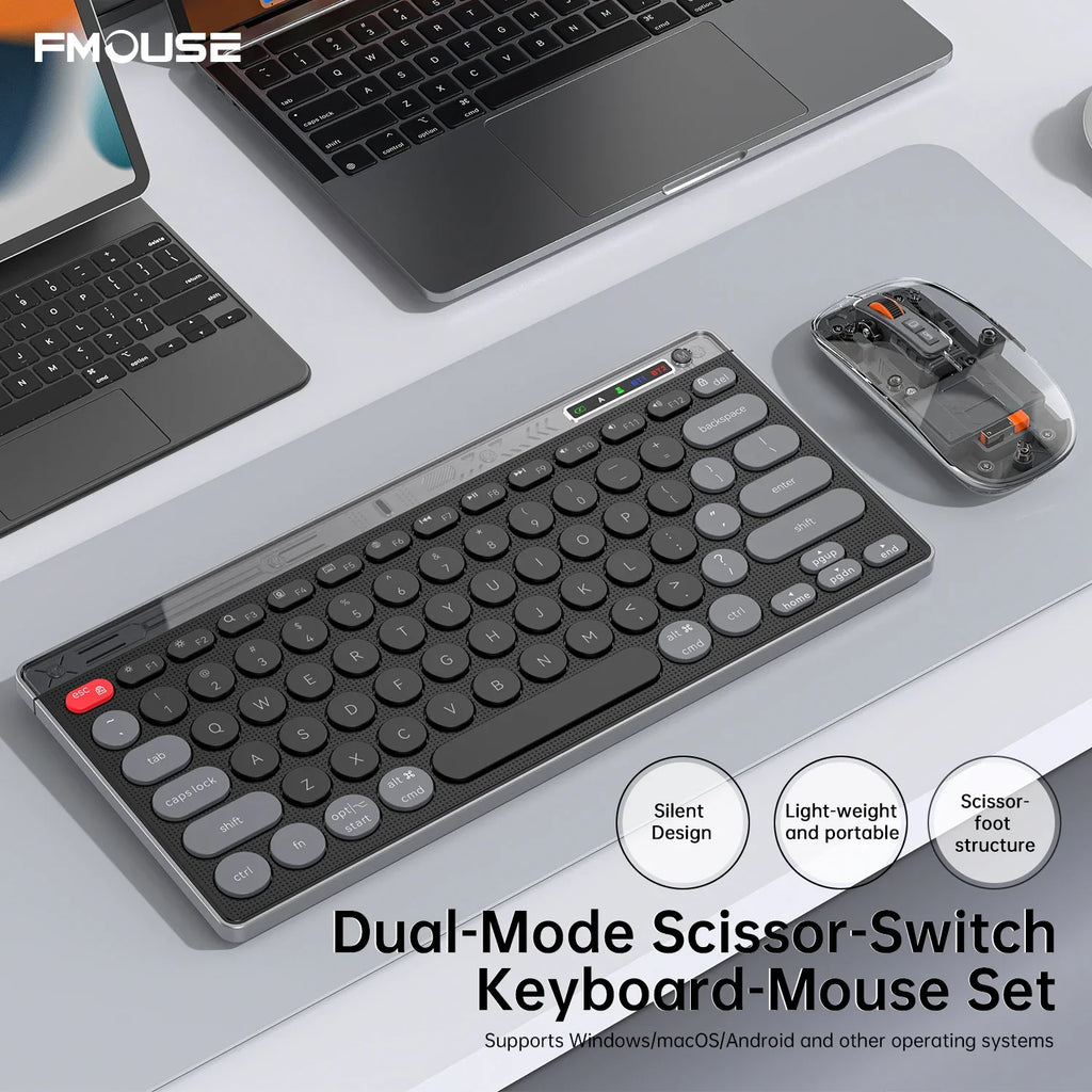 SMAILWOLF F781™ Bluetooth & 2.4GHz Wireless Keyboard & Mouse Set – Silent Keys, Rechargeable, Ergonomic, Portable Mini, Keyboard Only & Full Suit Combos, Black, White & Purple | FlipStylez LLC®