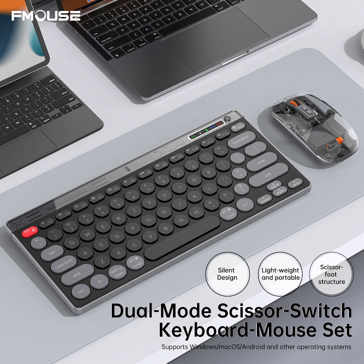 SMAILWOLF F781™ Bluetooth & 2.4GHz Wireless Keyboard & Mouse Set – Silent Keys, Rechargeable, Ergonomic, Portable Mini, Keyboard Only & Full Suit Combos, Black, White & Purple | FlipStylez LLC®