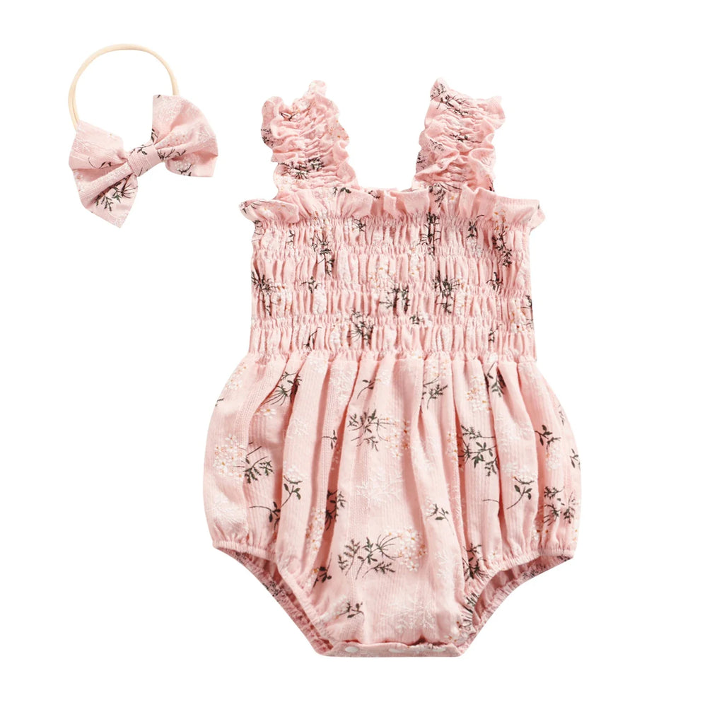 ma&baby 0-24M Baby Girl Romper Newborn Infant Jumpsuit  Floral Print Sleeveless Clothing Headband Summer Outfits
