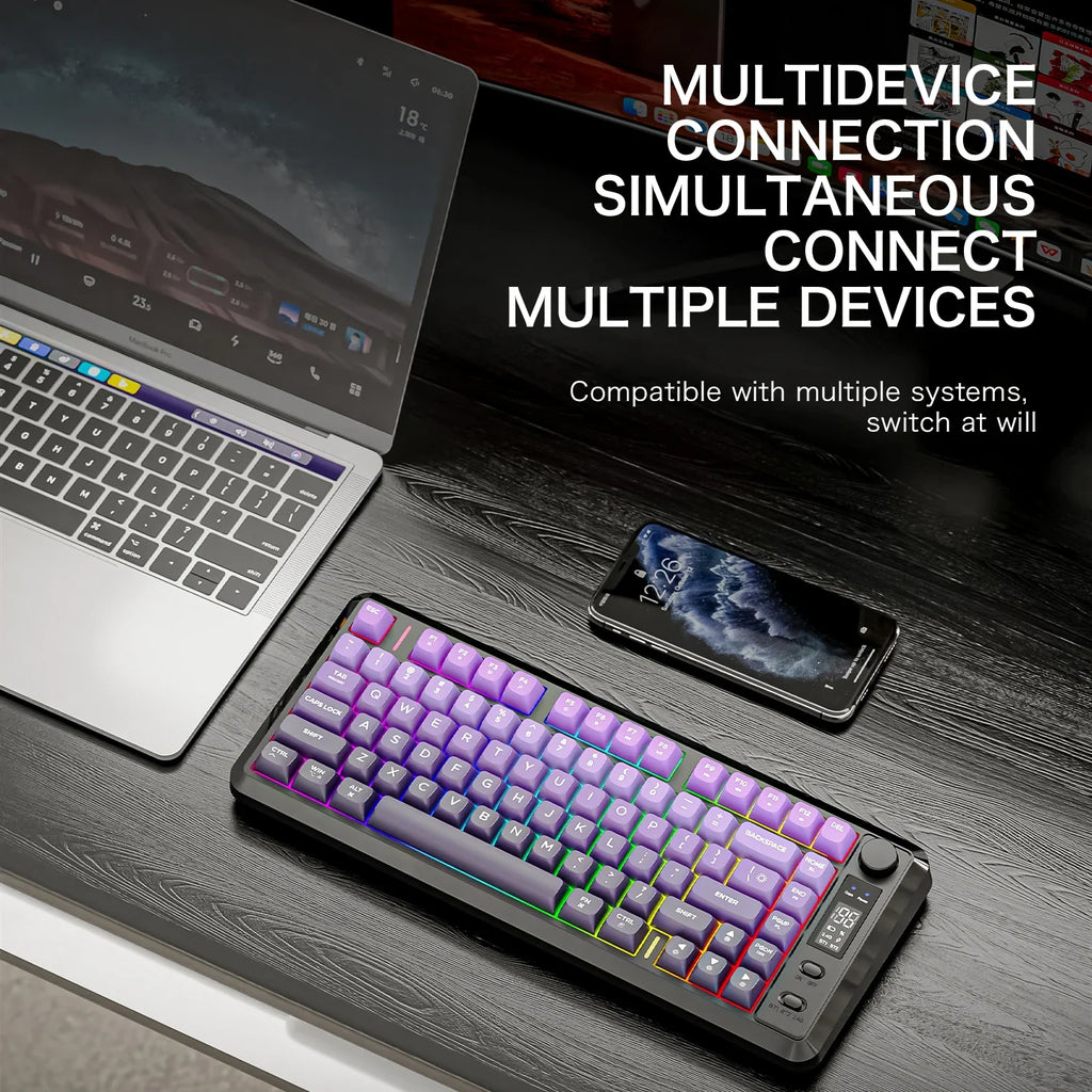 FREEWOLF M75 Wireless Keyboard, Bluetooth Dual-mode, PBT Gradient Ball Cap, With Display Screen, Gaming Keyboard