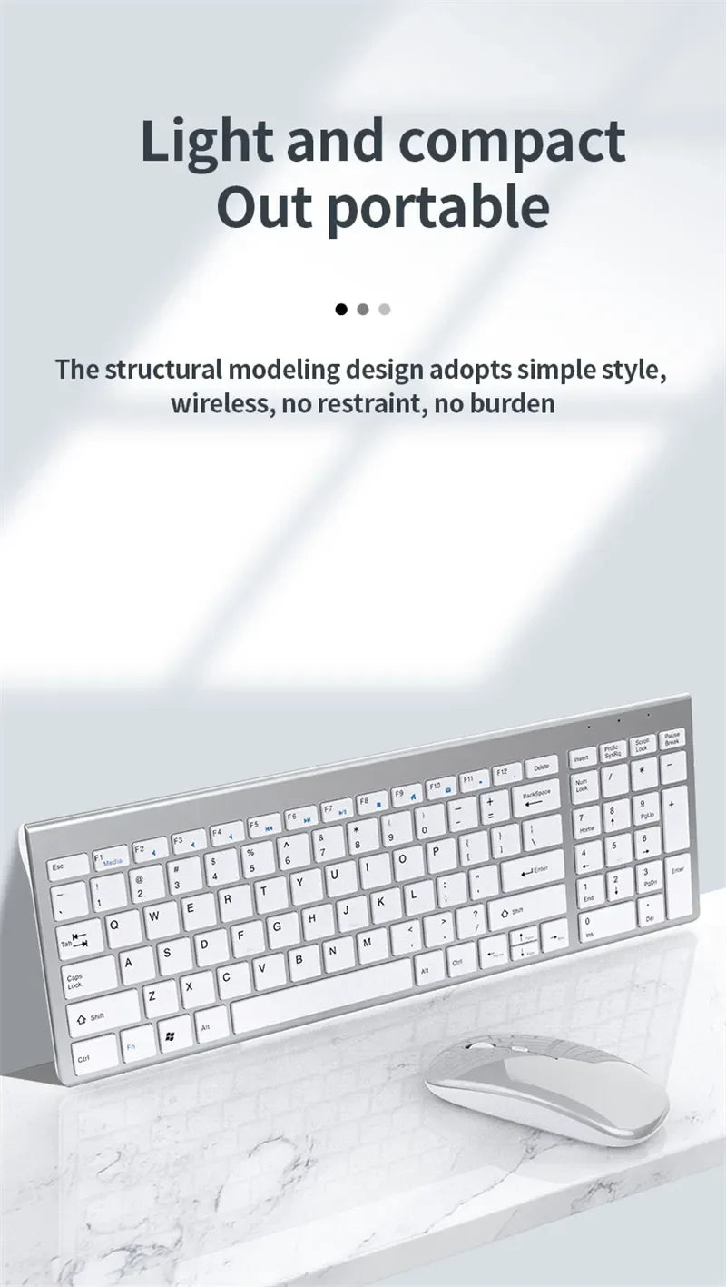 Luxuglow™ Bluetooth 5.0 & 2.4G Wireless Keyboard & Mouse Combo – 109 Keys, Tri-Mode, Scissor-Switch, 200H Battery, 30-Day Charge, Multi-Device, Silver, Black & Sets | FlipStylez LLC®