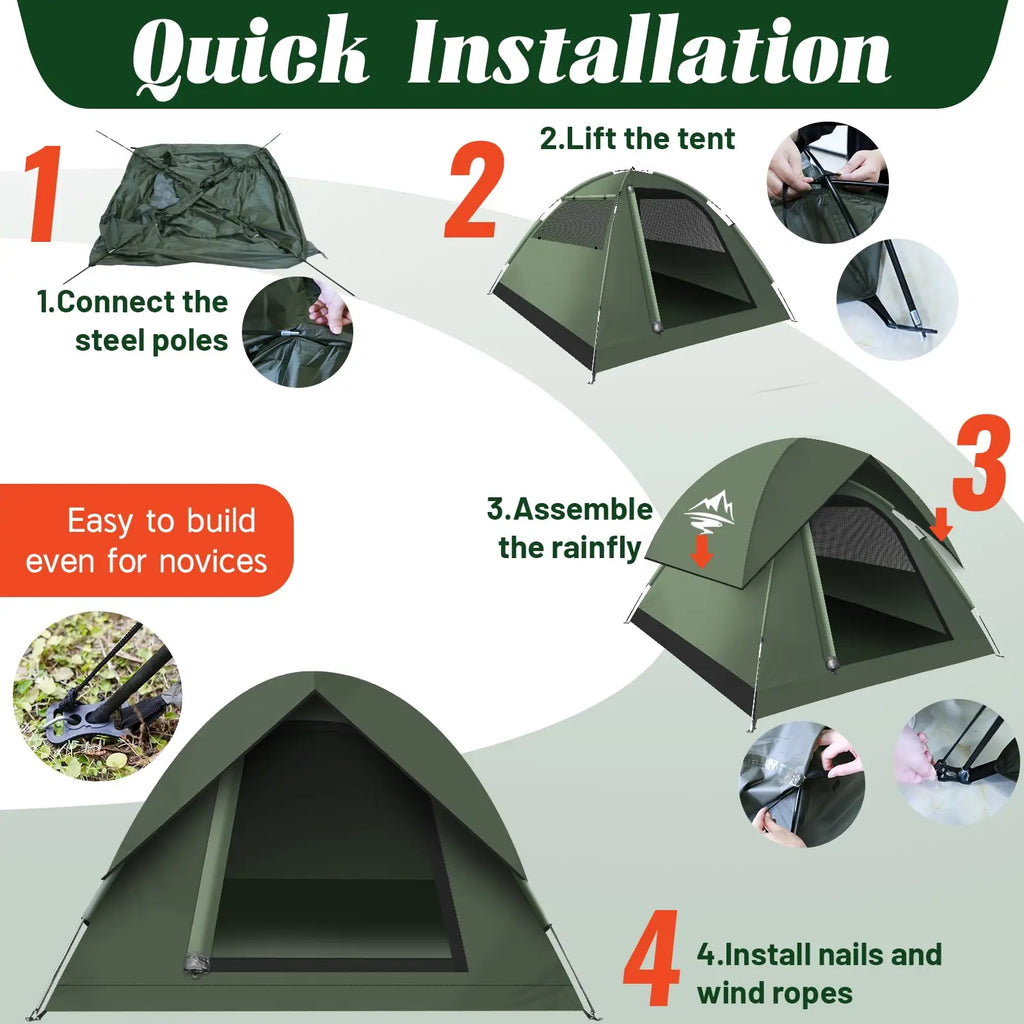 3-4 People Tents for Camping with Shelter 100% Waterproof Windproof