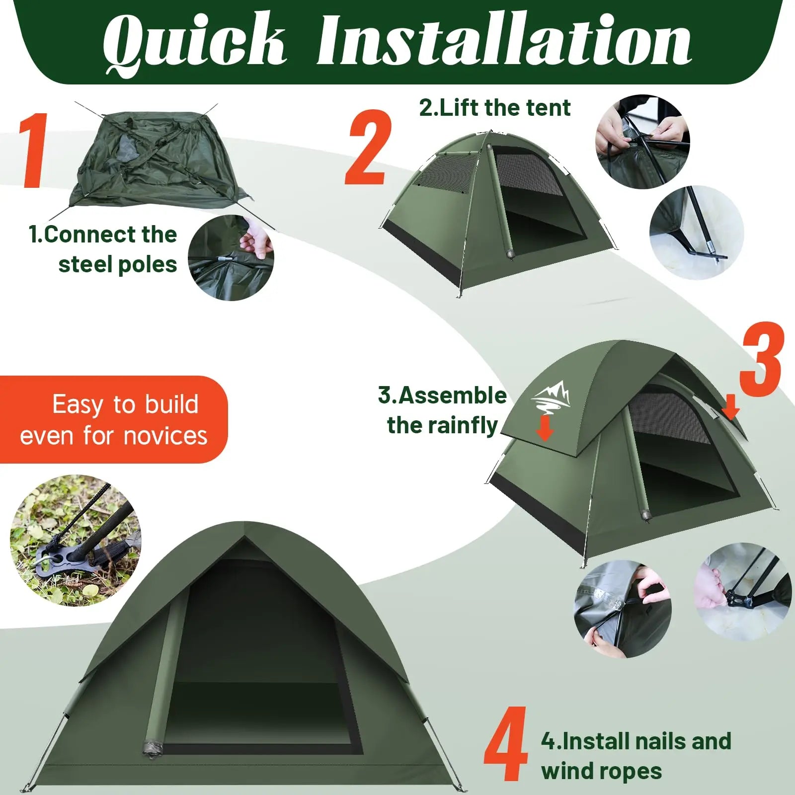 3-4 People Tents for Camping with Shelter 100% Waterproof Windproof