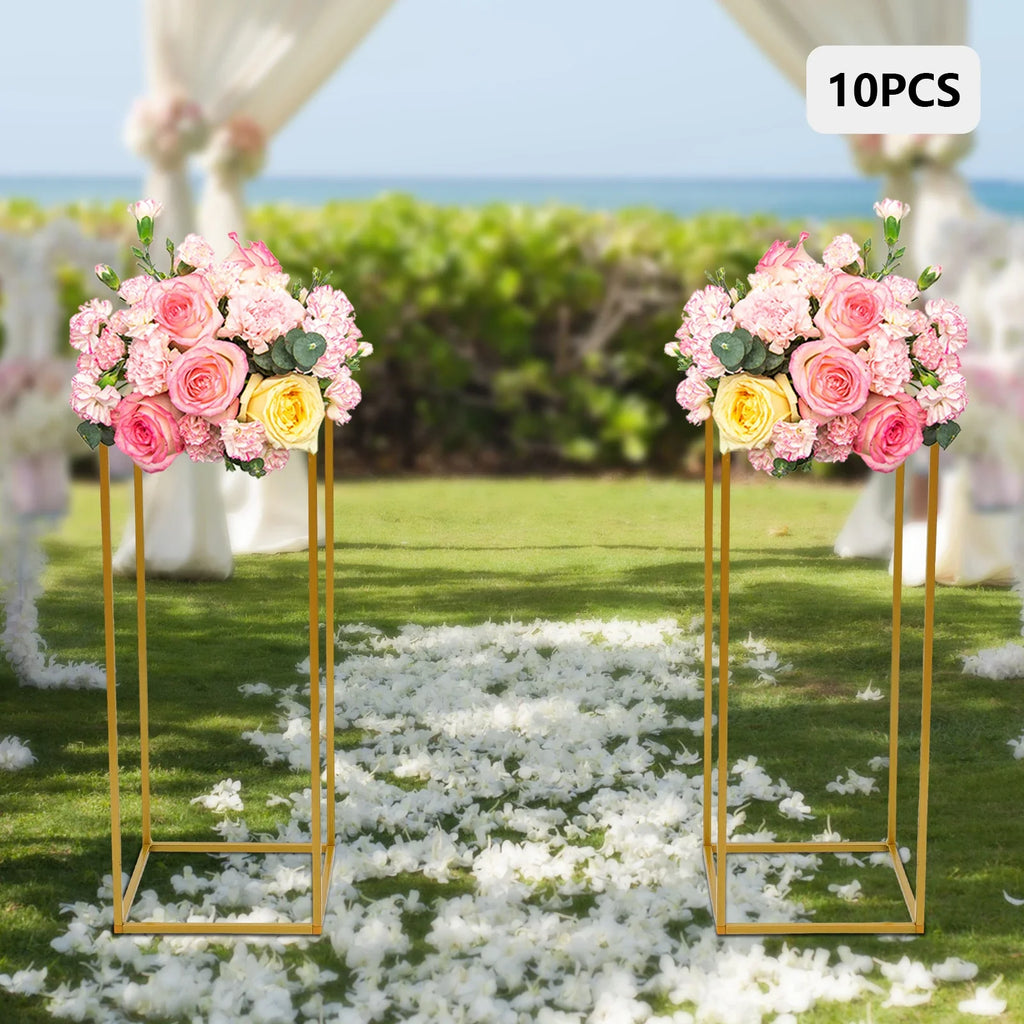 10pcs Wedding Flower Stand Set 23.62"h Gold Metal Column Rack Wedding