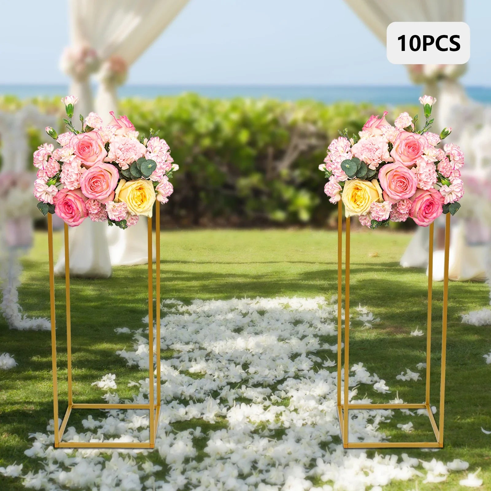 10pcs Wedding Flower Stand Set 23.62"h Gold Metal Column Rack Wedding