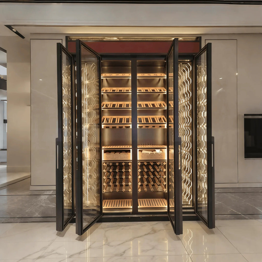 Royal Metal Customizable Smart Wine Cooler Fridge Chiller with Split Type Cooling Unit System Multiple Temperature Zones