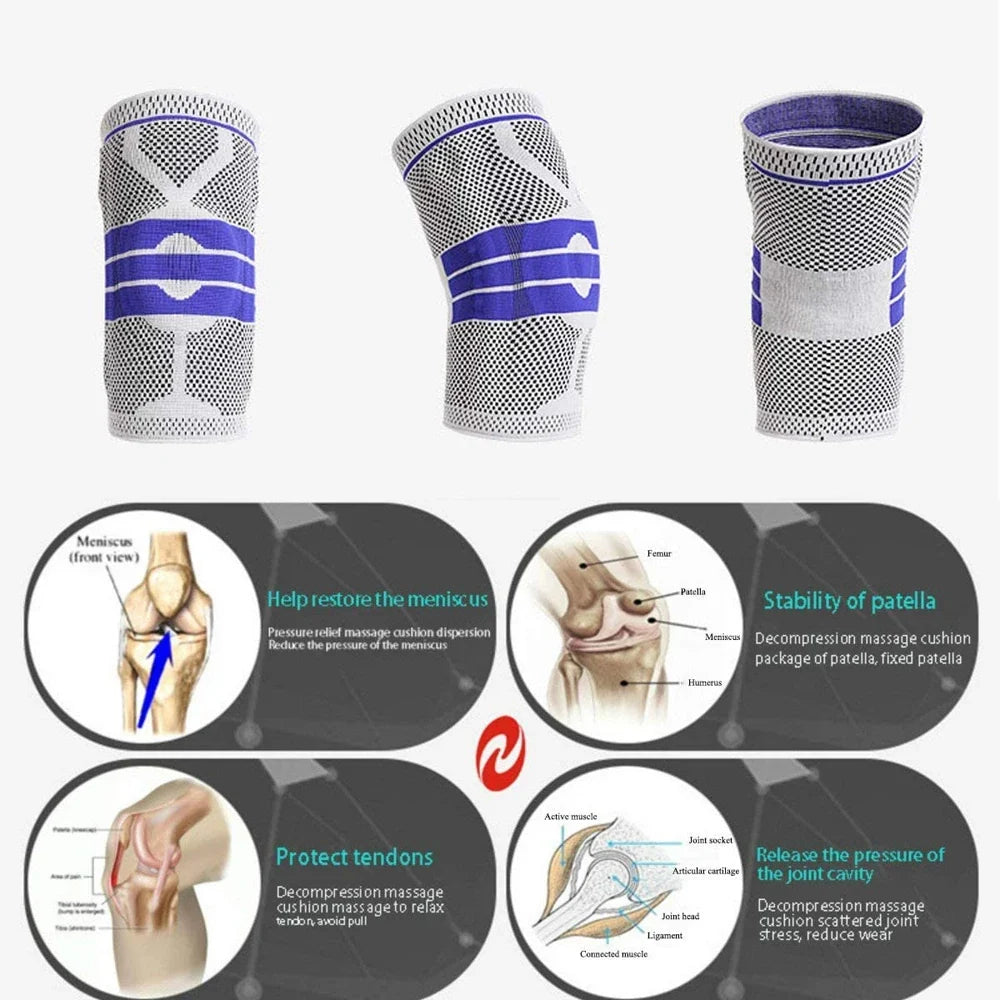 Silicone Padded Knee Pads Supports Brace Basketball Fitness Meniscus Patella Protection Kneepads Sports Safety Knee Sleeves