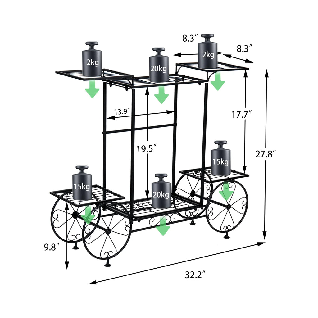 Garden Cart Stand Flower Pot Holder Display Rack Home Plant Stand - Multi-Functional Garden Storage Organizer