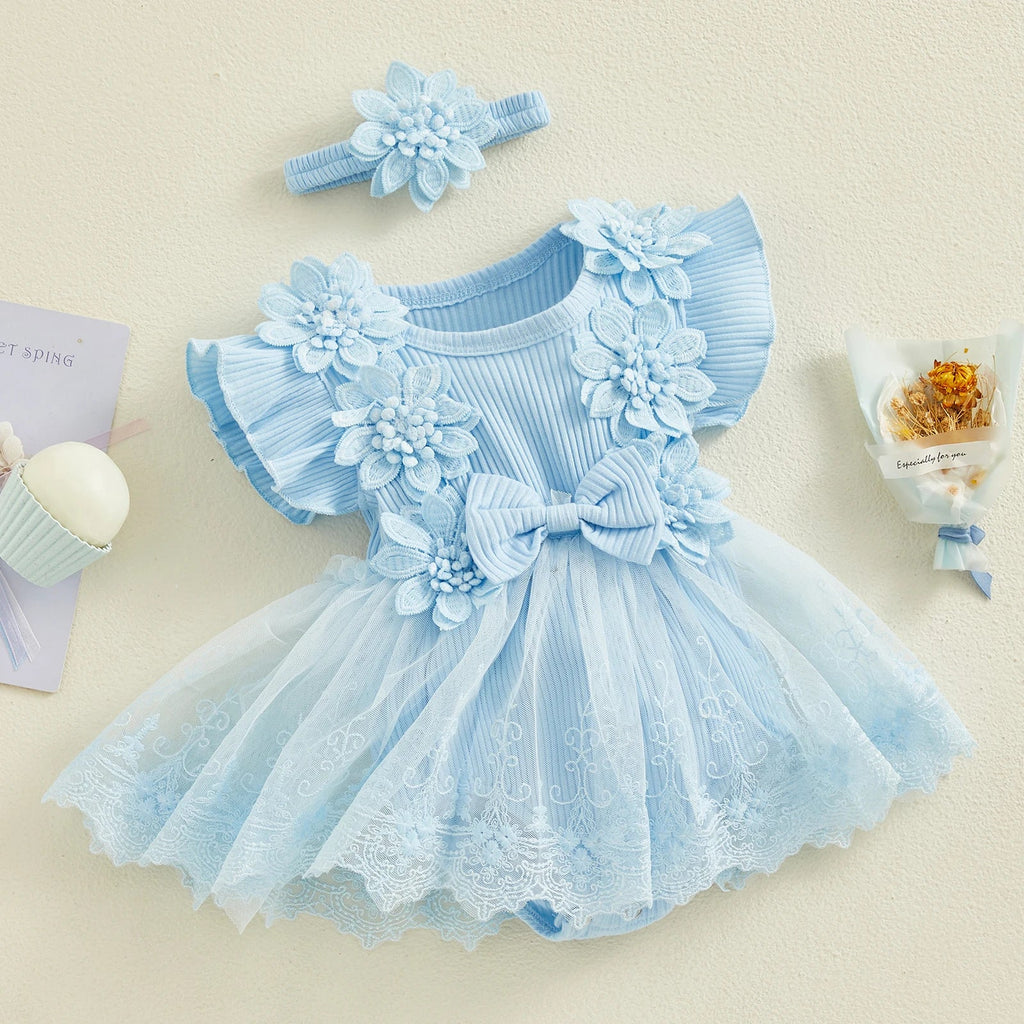 3D Flower Summer Baby Girls Romper Princess Mesh Newborn Clothes Lace