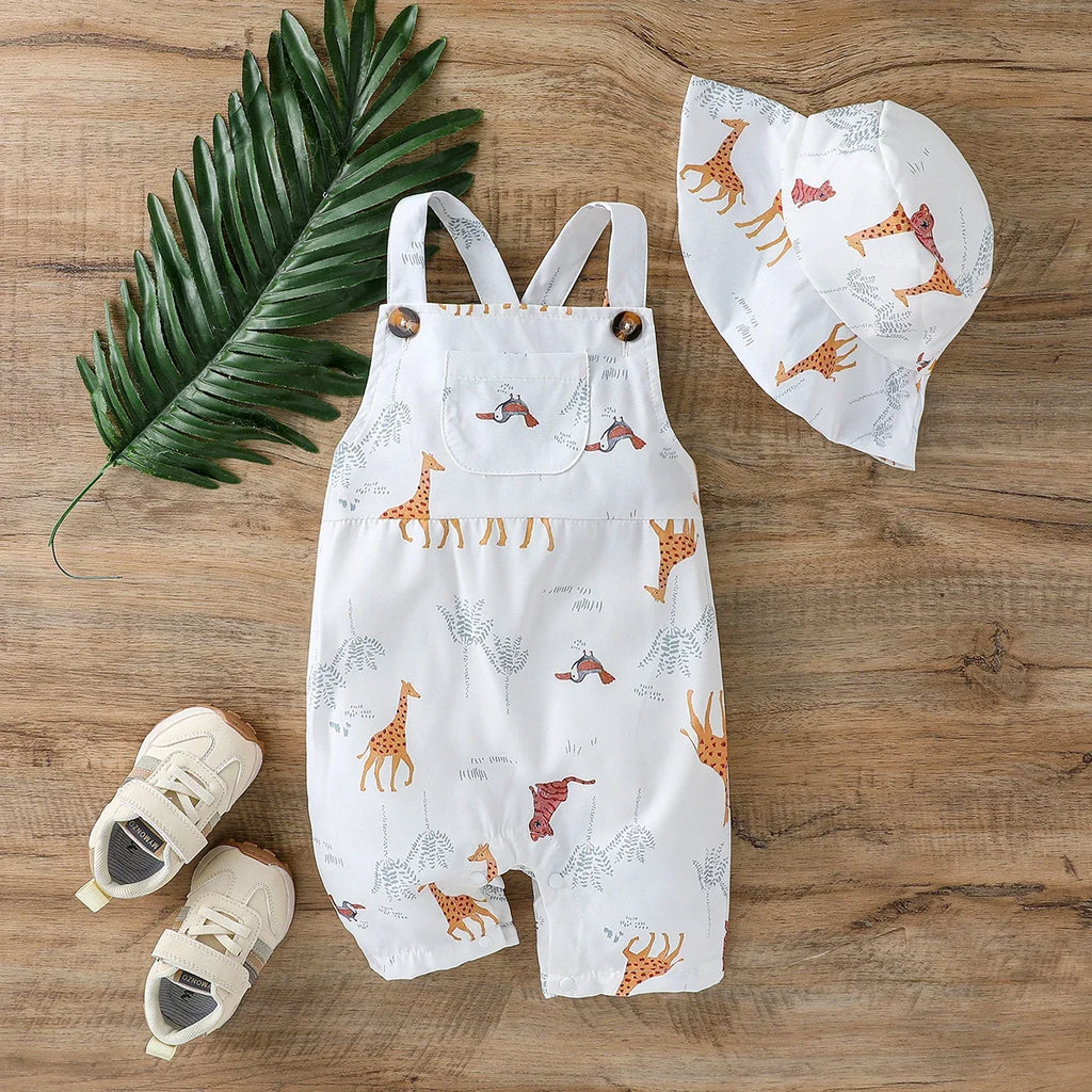 2pcs Baby Boys Summer Sleeveles Jumpsuit Cartoon Animal for 1-3y