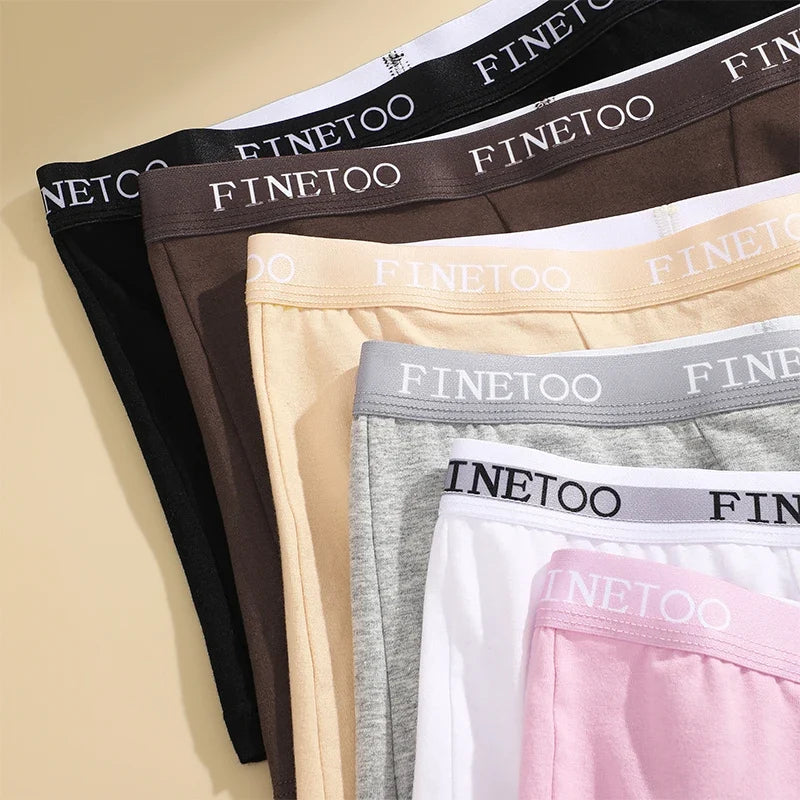 FINETOO 2Pcs/Set Low Waist Women's Underwear Cotton Boxer Plus Size Short Pants For Lady Sexy High Stretch Underwear S-XXL Brief