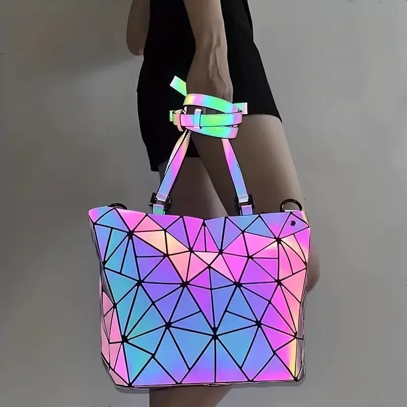 1pcs 2pcs 3pcs Women's Fashion Messenger Bags Laser Luminous Rhombus Folding Shoulder Bag Cool Tote + Rectangle Zipper Wallet