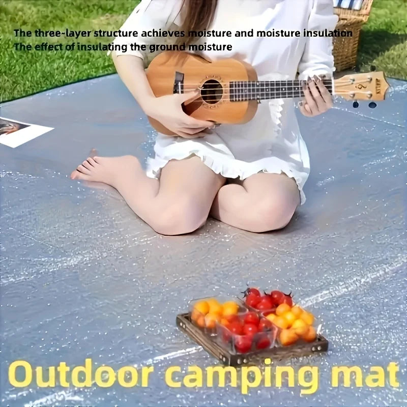 Camping Mat Waterproof Large Foldable Silver Blue Four Season Moisture