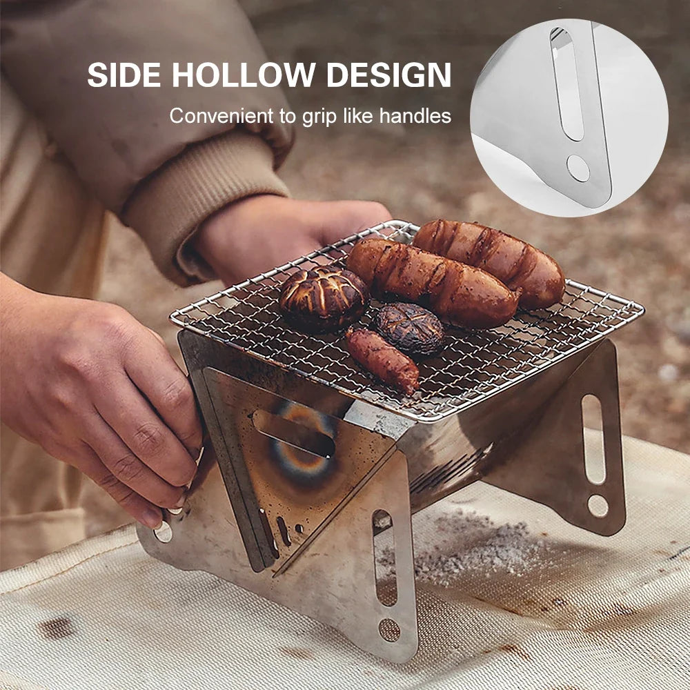 Camping Wood Burning Stove with Grill Plate Outdoor Portable Folding