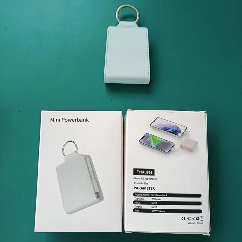 Mini Keychain Power Bank 2000mAh Portable Charger for iPhone 17 16 Samsung Xiaomi Huawei Powerbank Station External Battery Pack