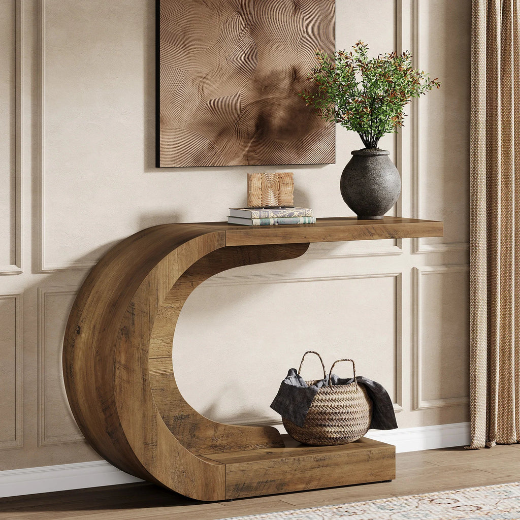 Tribesigns 43.3" Mid-Century Modern Console Table for Entryway, Wood C-Shaped Hallway Entry Accent Table for Living Room