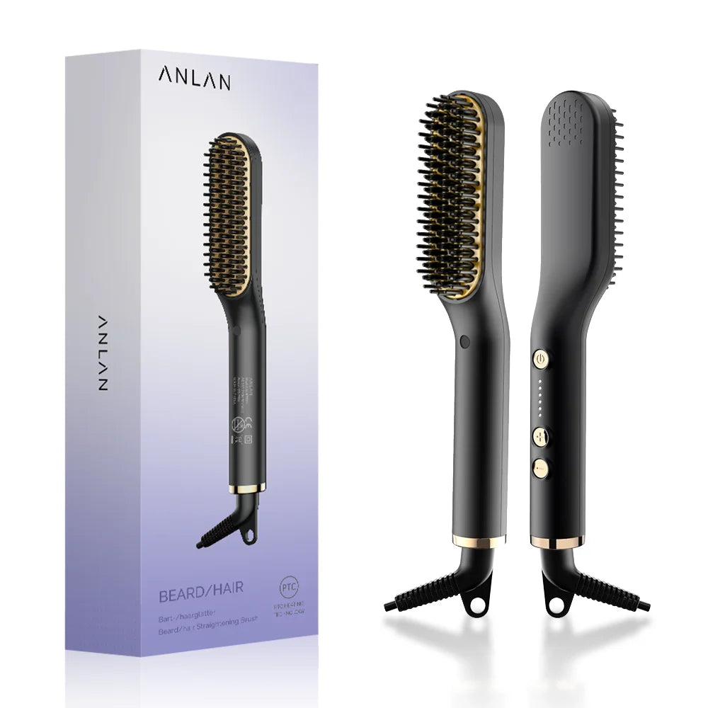 Anlan Beard Hair Straightening Brush Hot Heated Comb Men Beard