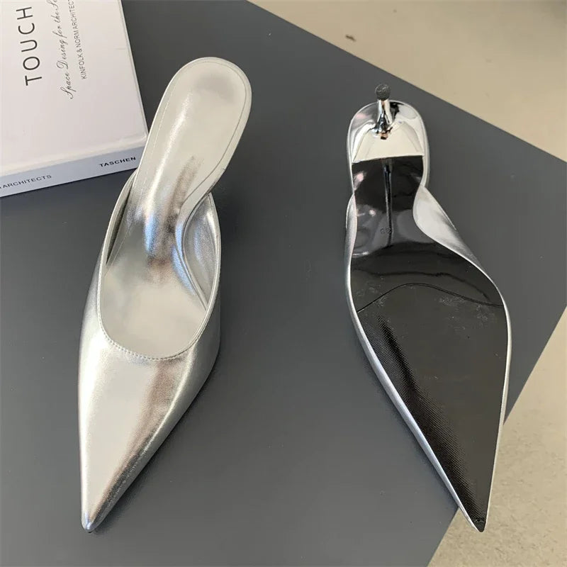 Luxury Designer Women's Shoes New Exquisite Pointed Tip High Heeled Slippers for Woman Fashion Baotou Casual Shoes Zapatos Mujer