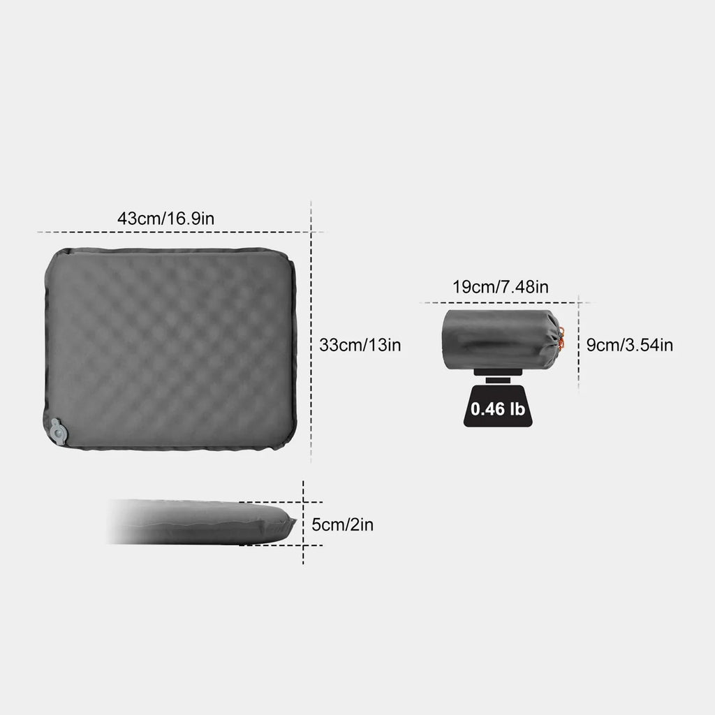 Portable Self Inflating Seat Cushion 5 Seconds Auto Inflate Camping Pad with Memory Foam Lightweight Travel Pillow for Outdoor