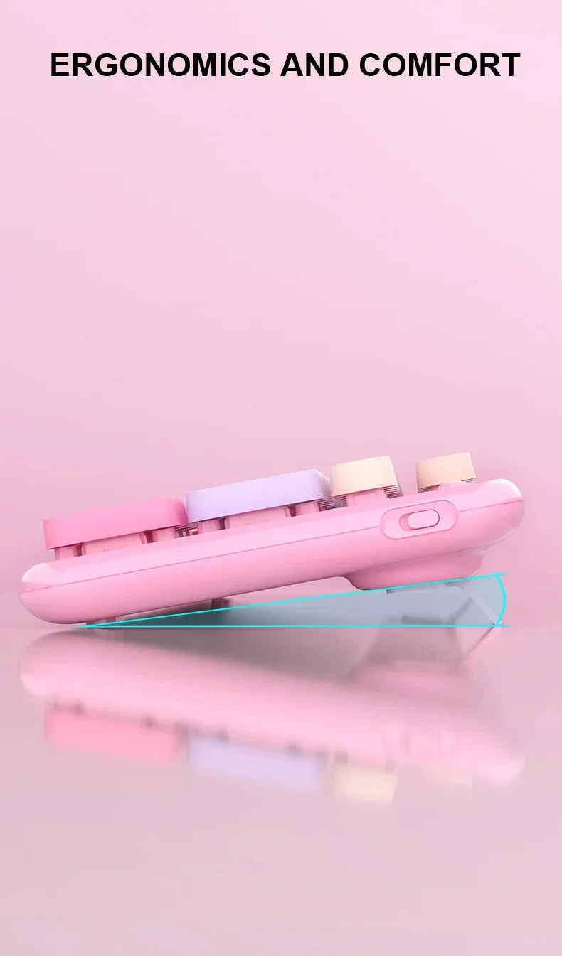 AULA AC306™ Wireless Retro Round Keycap Keyboard & Mouse Set – Silent 2.4G, Pink & Coffee | FlipStylez LLC®