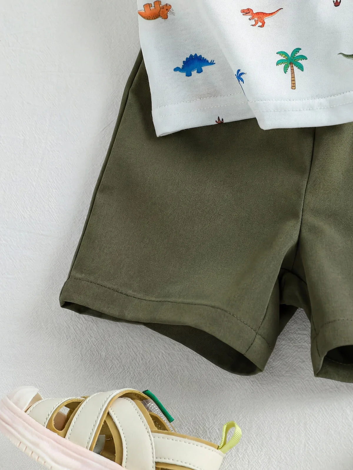 Baby Boy Polo 2‑piece Set, Printed Lapel Short‑sleeve Top with Solid