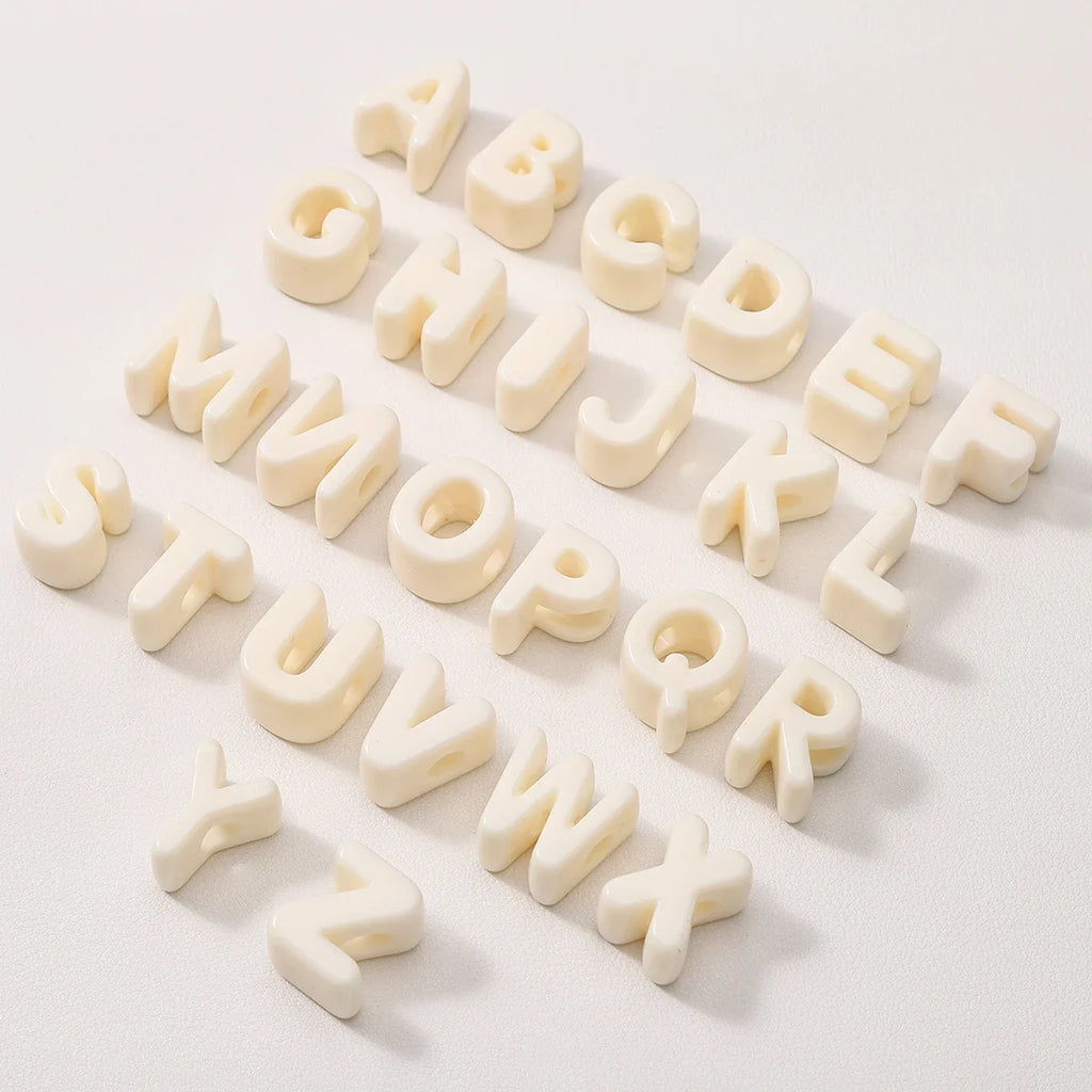 20pcs Beige Acrylic Large Hole Letter Loose Beads DIY Necklace