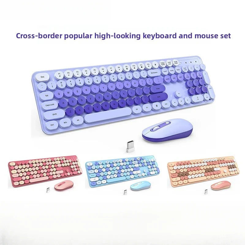 AEVYVKV™ Cute Retro Pink Wireless Keyboard & Mouse Set – Silent, 114 Keys, 2.4GHz, Waterproof, Aesthetic Desk | FlipStylez LLC®