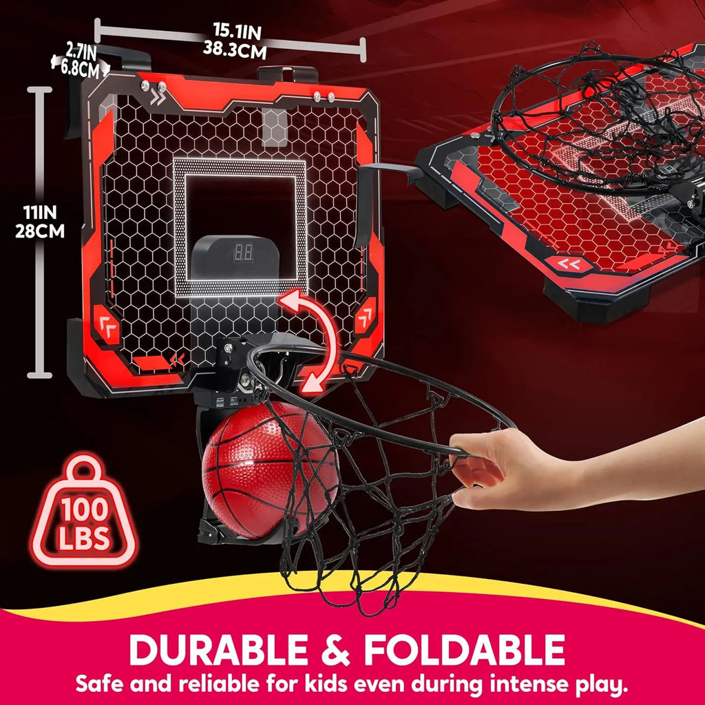 JOYFY Mini Indoor Basketball Hoop Light Up Over The Door Basket Ball Hoop for Kids Toys Birthday Gifts with Scoreboard & 4 Balls
