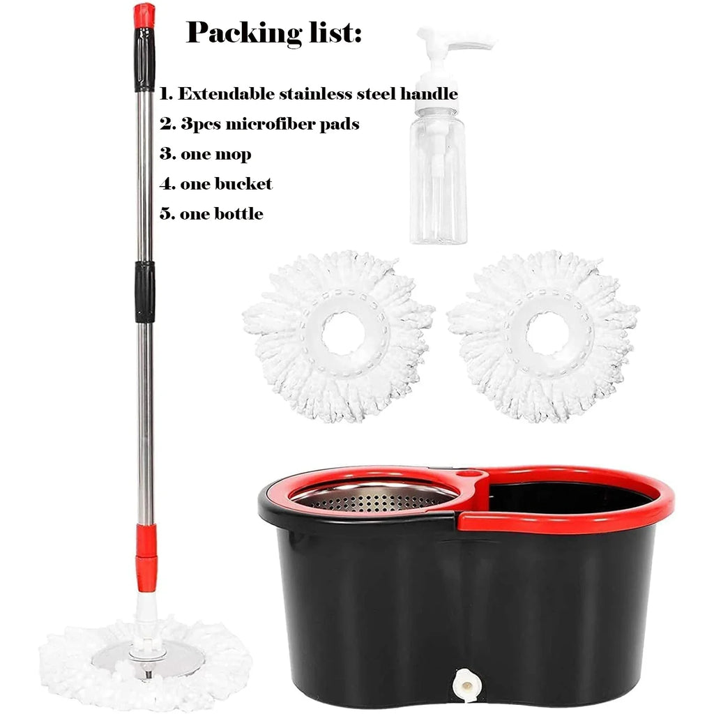 360° Spin Mop Bucket Sets with Wring System in 3 Microfiber Heads