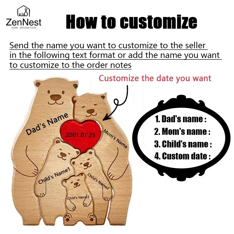 Bear Home Wooden Puzzle Personalized Custom Decor Heart Warmer Birthday Gift Art Puzzle Name Home Decor Thanksgiving Gift