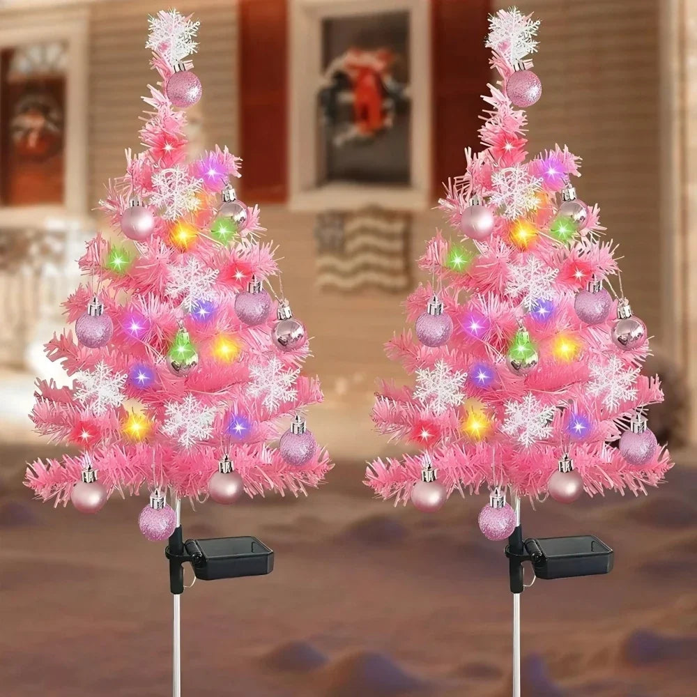 Solar Christmas Tree Outdoor Christmas Decorations Waterproof Solar Christmas Lights for Yard Front Porch Pathway Grave Decor
