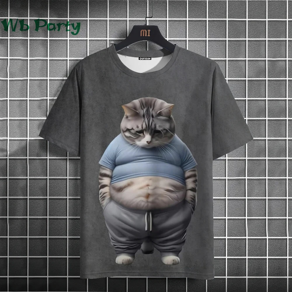 Cat Print T-shirts for Men - Y2K Graphic T-Shirt