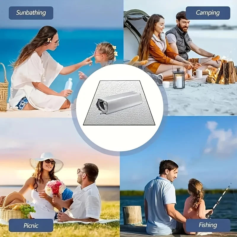 Camping Mat Waterproof Large Foldable Silver Blue Four Season Moisture