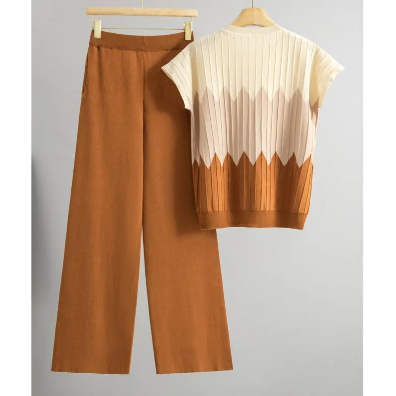 Casual Gradient Summer Knit Pants Sets Women Loungewear 2 Piece Women