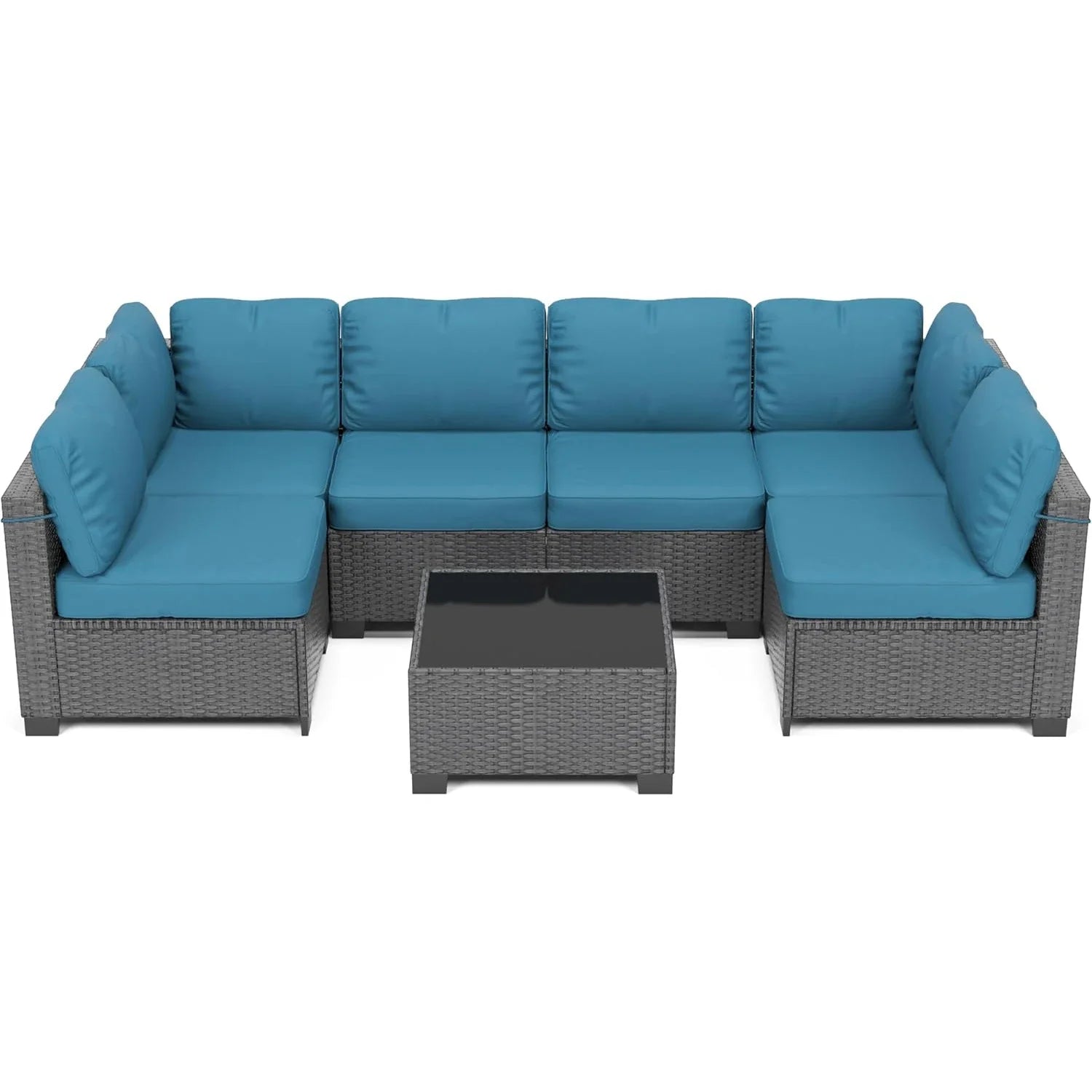 7-Piece Modular Outdoor Furniture Set, PE Rattan Wicker Sectional Modular Conversation Sofa Set, Perfect For Garden Balcony
