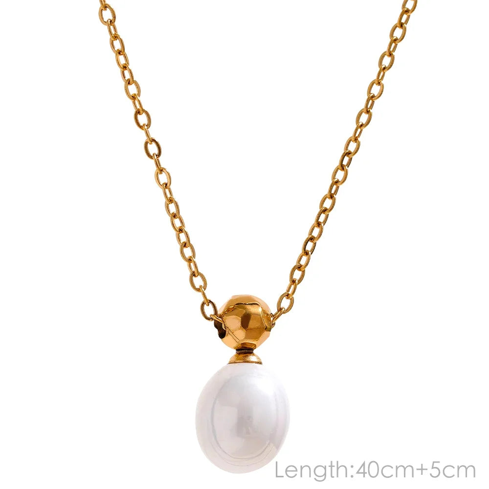Yhpup Tarnish Free Natural Pearl Beads Chic Exquisite Necklace Thin Chain Stainless Steel Minimalist Charm Collar Jewelry Women